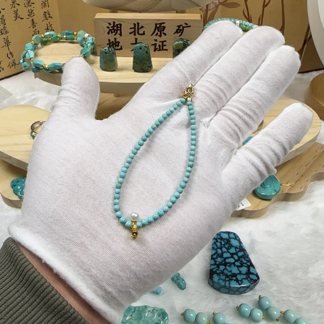 绿松石银S925镶嵌小米珠手串21