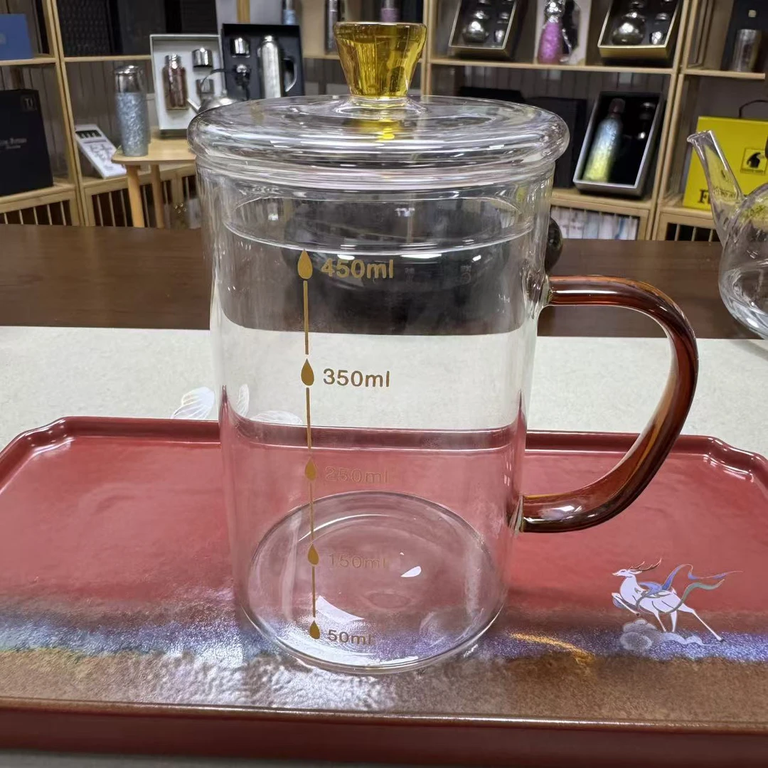 带顶住盖子透明耐热玻璃大容量办公泡茶杯