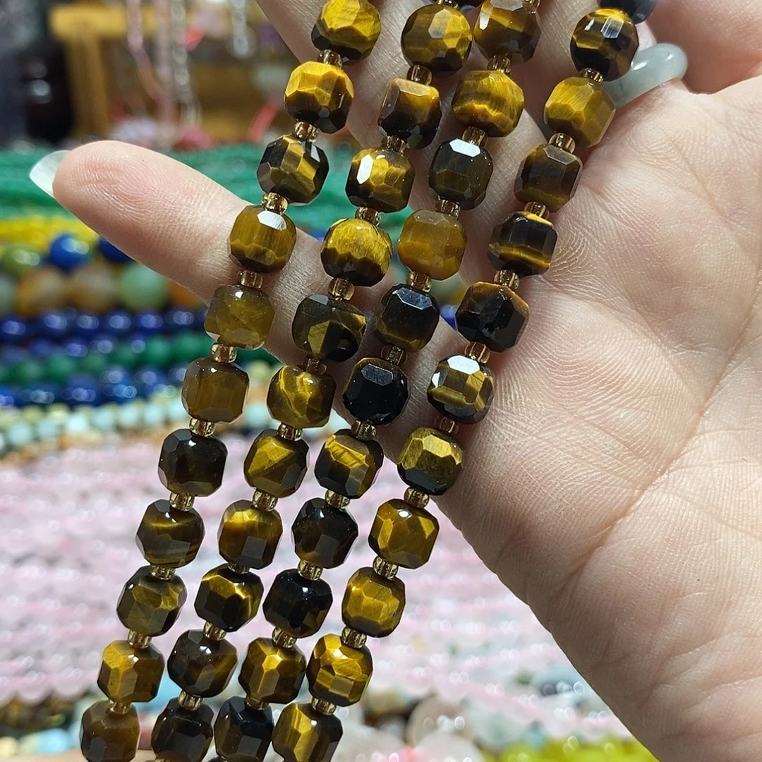 玛瑙/玉髓未镶嵌珠宝半成品虎眼切面方糖一条卡7mm