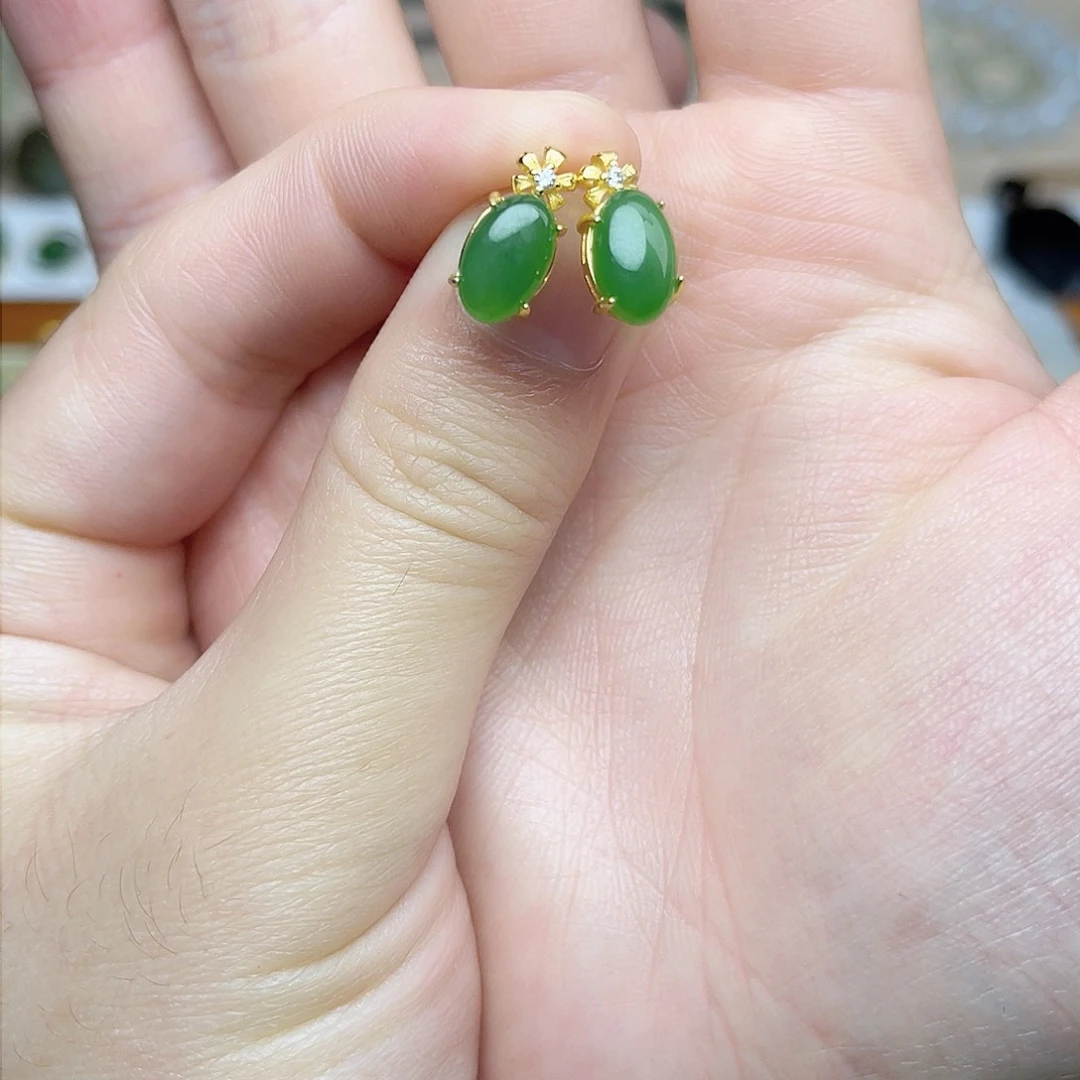 和田玉银S925镶嵌耳钉06
