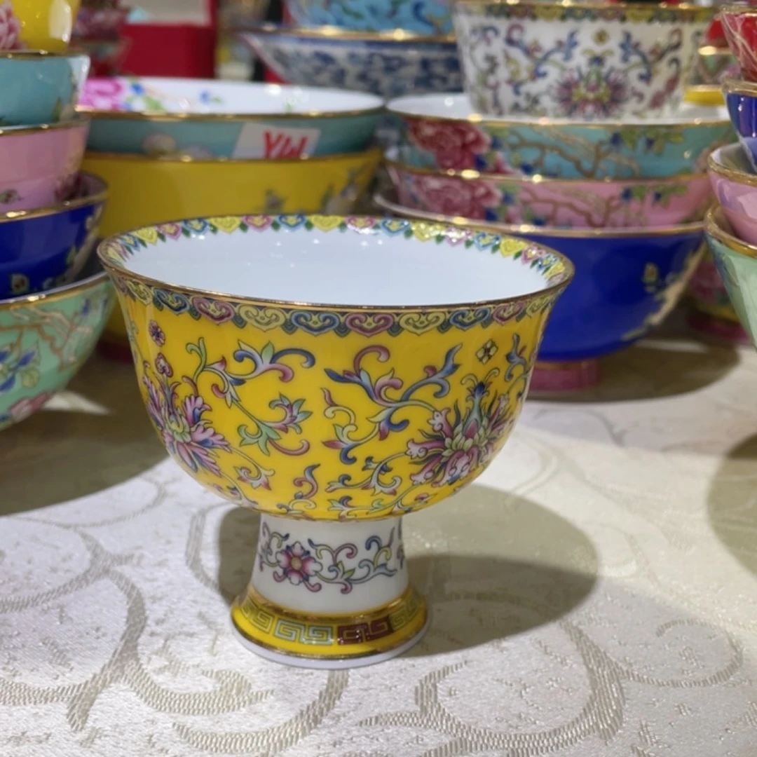 珐琅景德镇陶瓷黄色十只