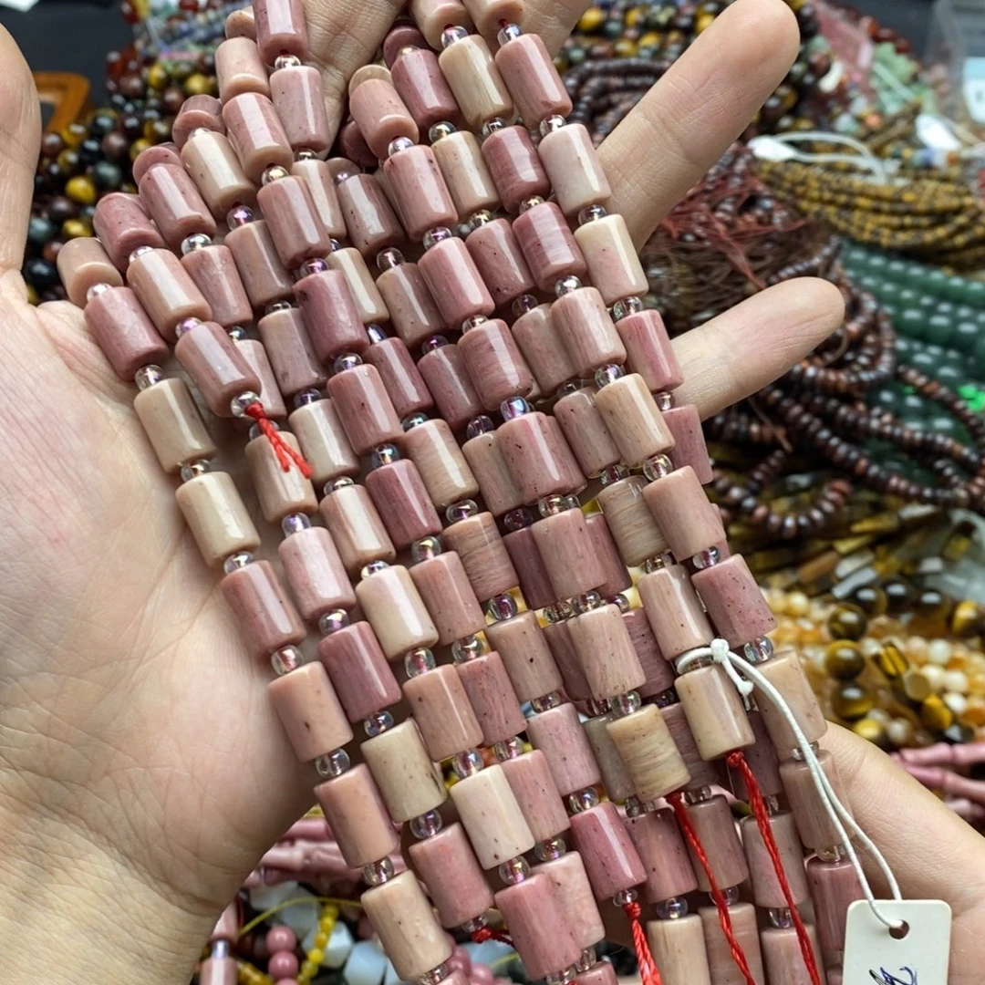 玛瑙/玉髓未镶嵌珠宝半成品一条天然8×12红木纹直桶珠