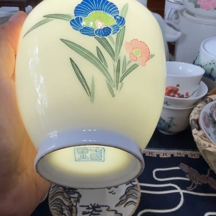 醴陵老瓷器中国星火茶叶罐盖有嗑