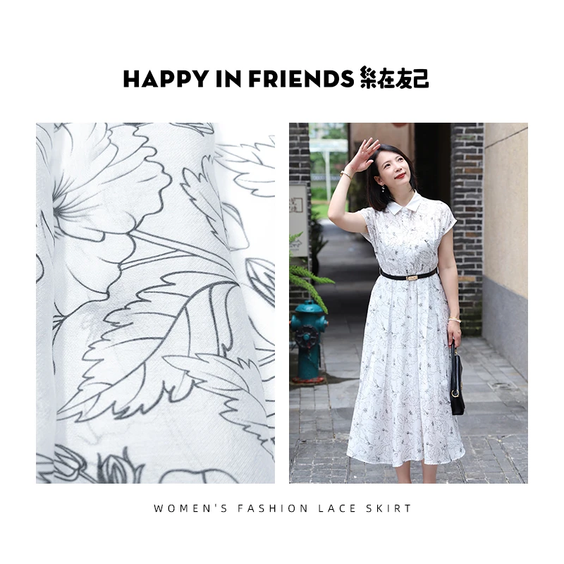 25夏 原创设计 精致小翻领  手绘花色连衣裙