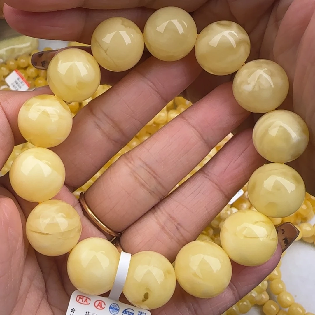 蜜蜡手链未镶嵌白花圆珠手串