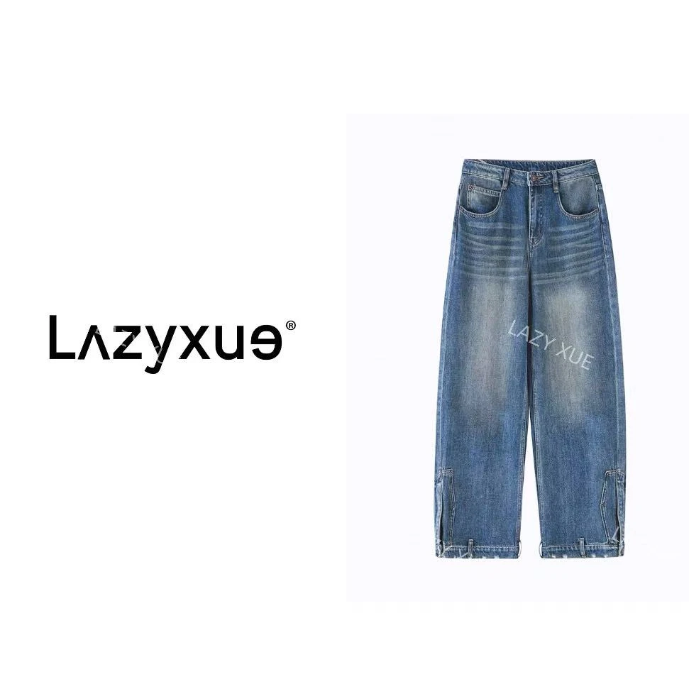 薛懒懒/“翻转”直筒时尚休闲复古阔腿宽松破洞水洗牛仔裤   ZK168