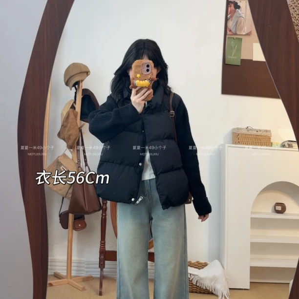 小个子款冬季新款百搭休闲宽松舒适保暖针织拼接棉服外套