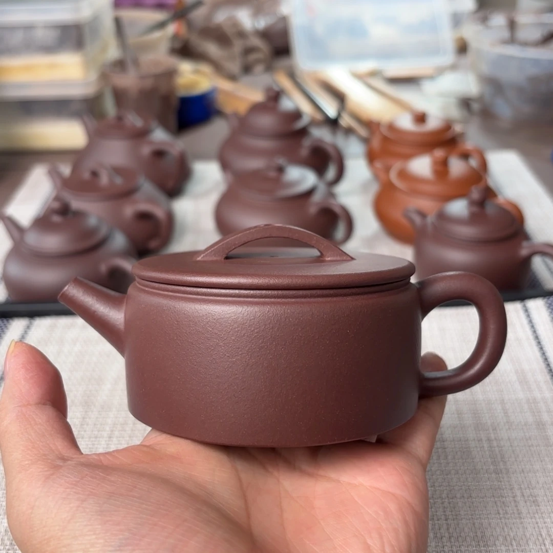 手***情紫砂茶壶瑕疵半手工老紫泥汉瓦壶190cc