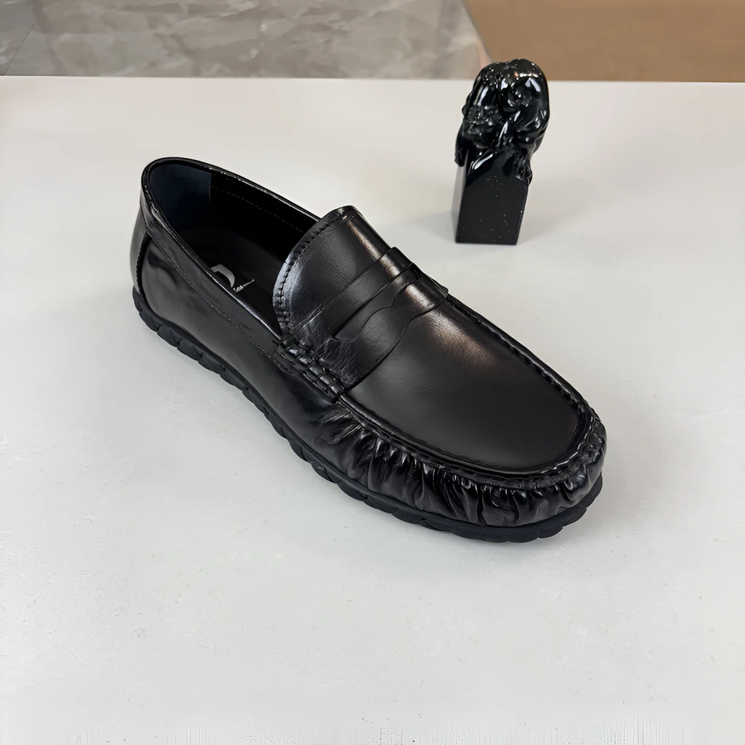 高端豆豆平底，5270511广州水牛皮商务休闲皮鞋黑色男款