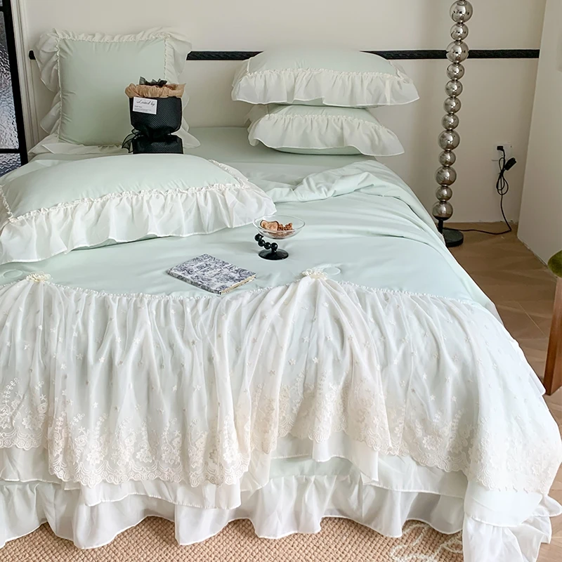 公主风A类糯小棉法式花边夏被四件套夏凉被空调被床单款床上用品