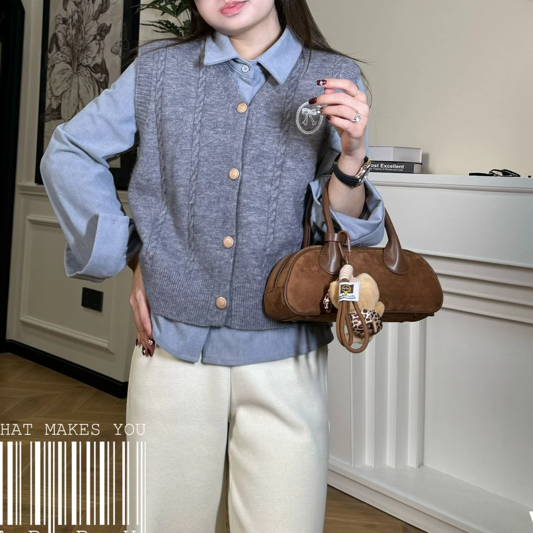 【PGXIAOM】mini定制灰色蝴蝶结针织毛衣马甲MJ9673