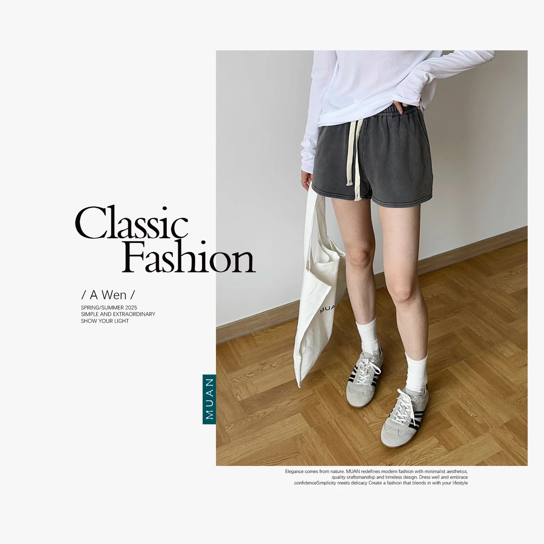 木岸MUAN: 《洛杉矶短裤》定制100棉美式运动宽松短裤女YJ-23956
