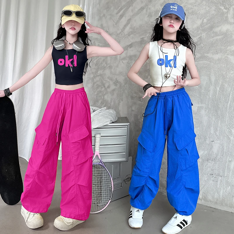 女童街舞儿童爵士舞套装2025新款夏季女大童洋气背心炸街工装裤潮