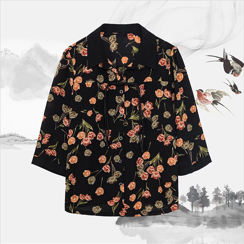 新品碎花衬衫春夏新款气质中老年中袖衬衣上衣