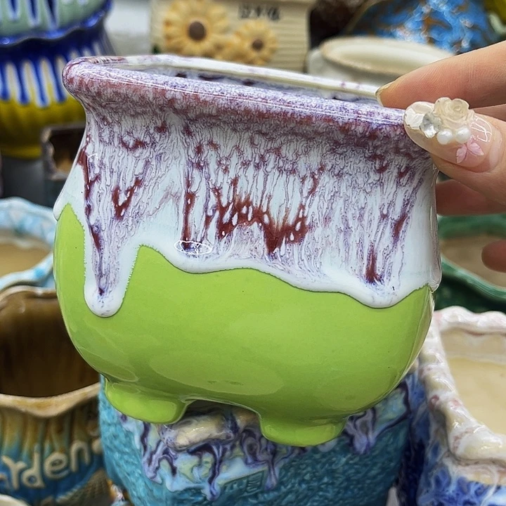 多肉绿植陶瓷花盆9.9包邮，有孔