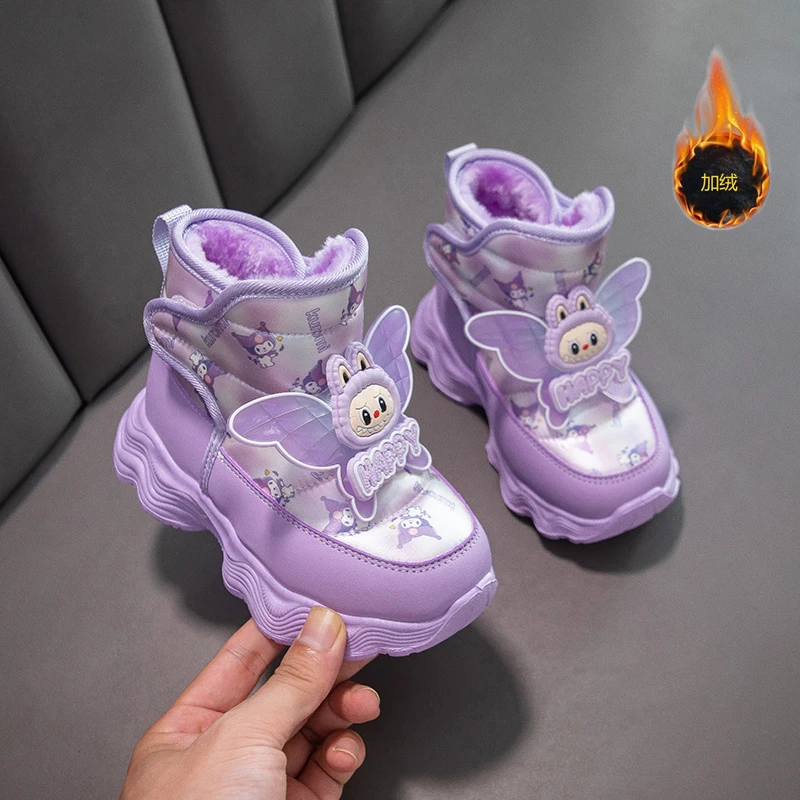 女童鞋子2025秋冬短靴运动大棉保暖中大童卡通拉布布加绒女宝棉鞋