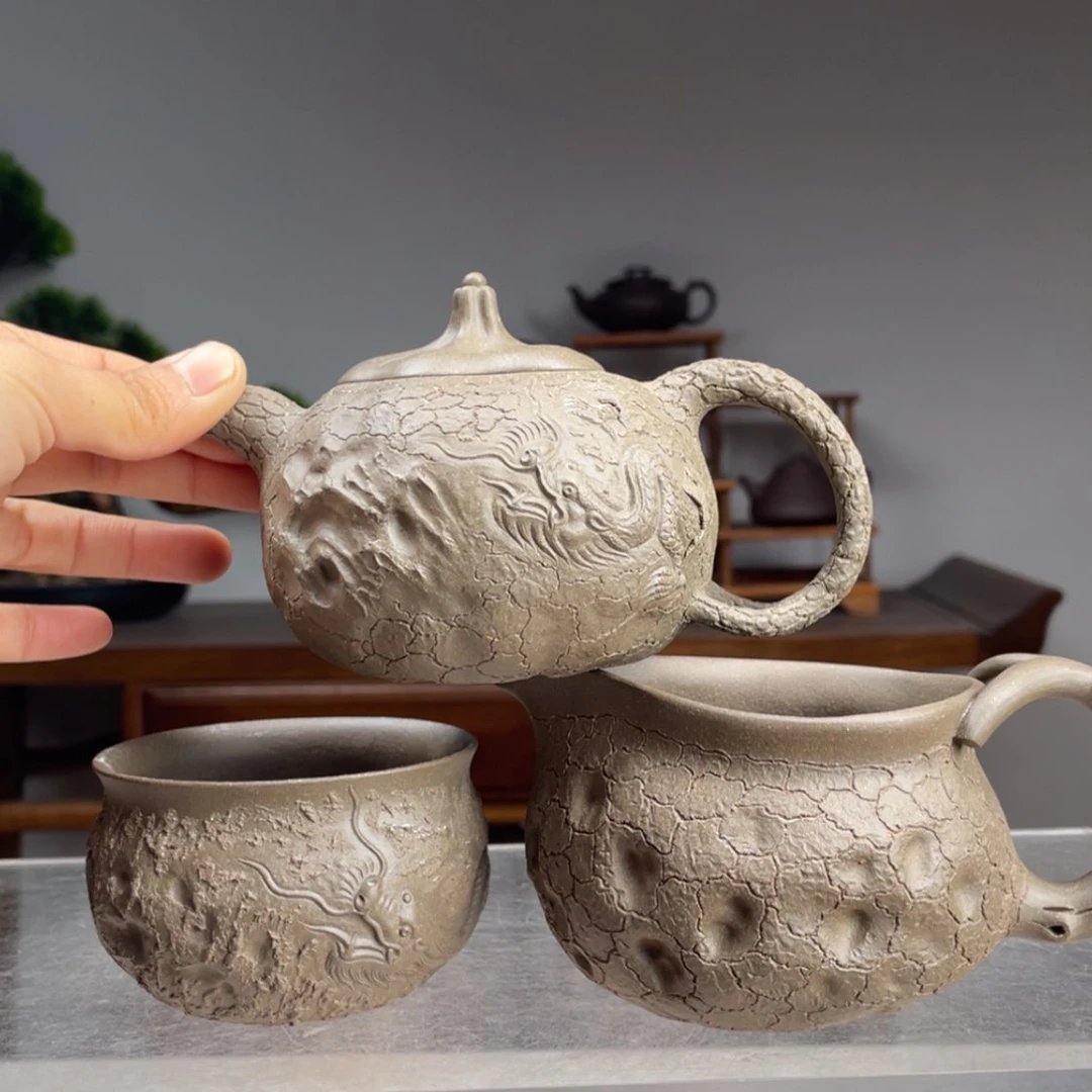 【闪购商品】紫砂茶壶妃**丶青段龙供春三件壶容量280cc