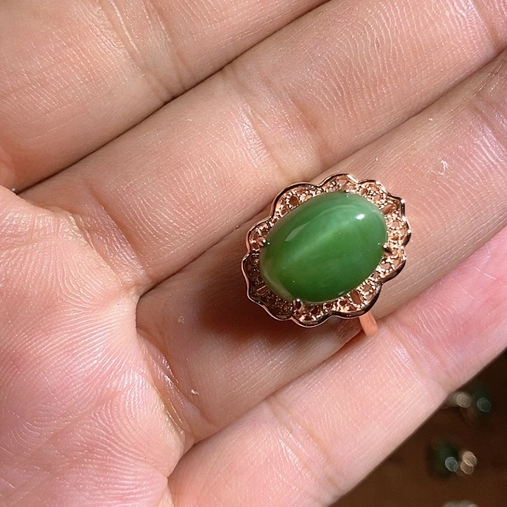 【闪购商品】银S925镶嵌戒指和田玉（碧玉）