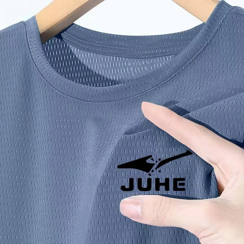 冰丝短袖t恤男士网眼夏季透气薄款半袖运动圆领跑步休闲速干上衣