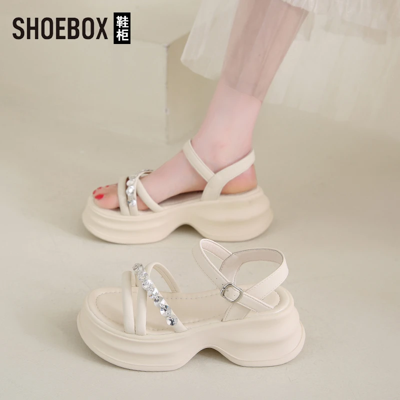 SHOEBOX鞋柜厚底凉鞋女夏季外穿时尚高级感2025超火新款罗马鞋