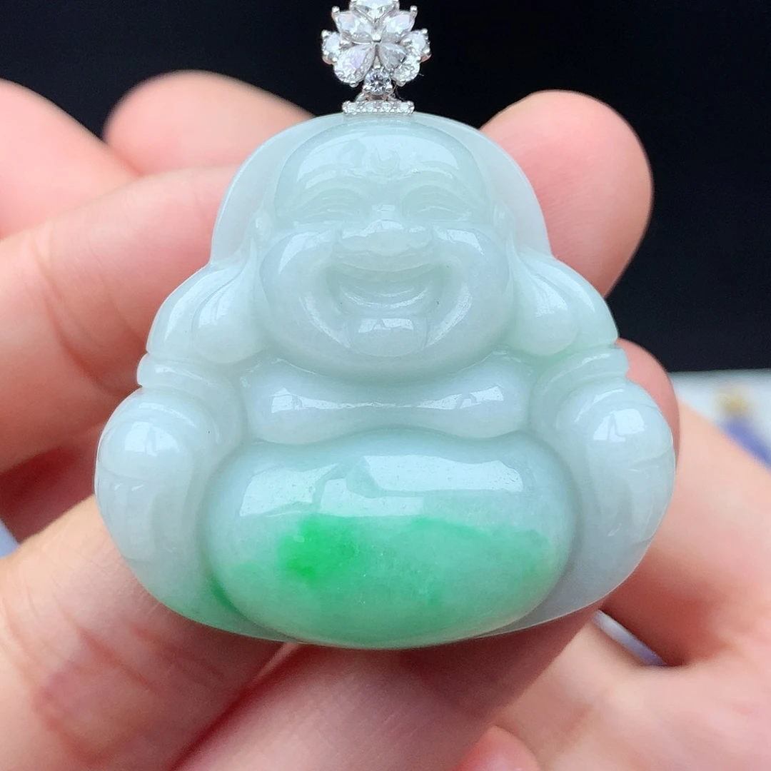 翡翠18K金镶嵌吊坠(不含链)