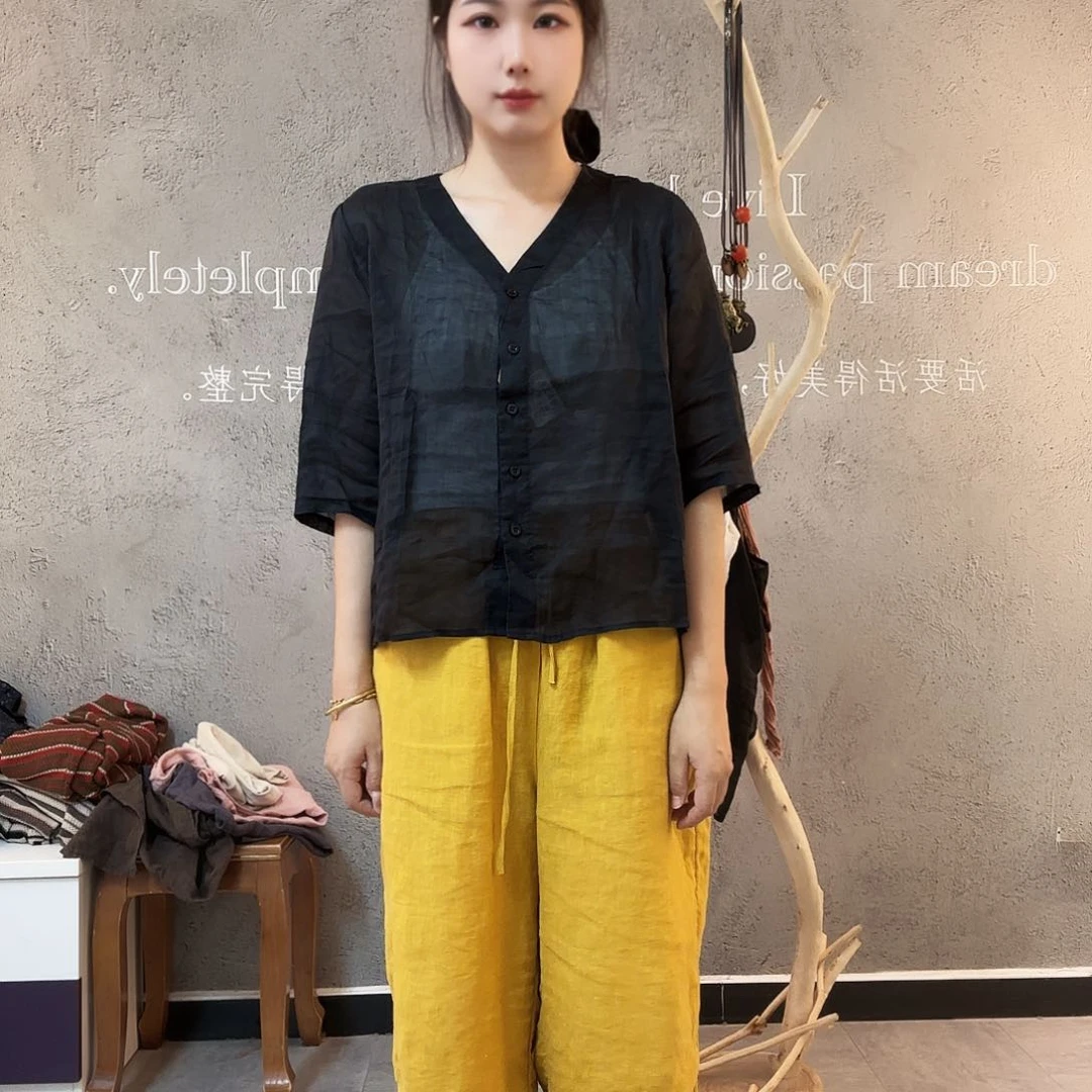 6512黑色苎麻开衫