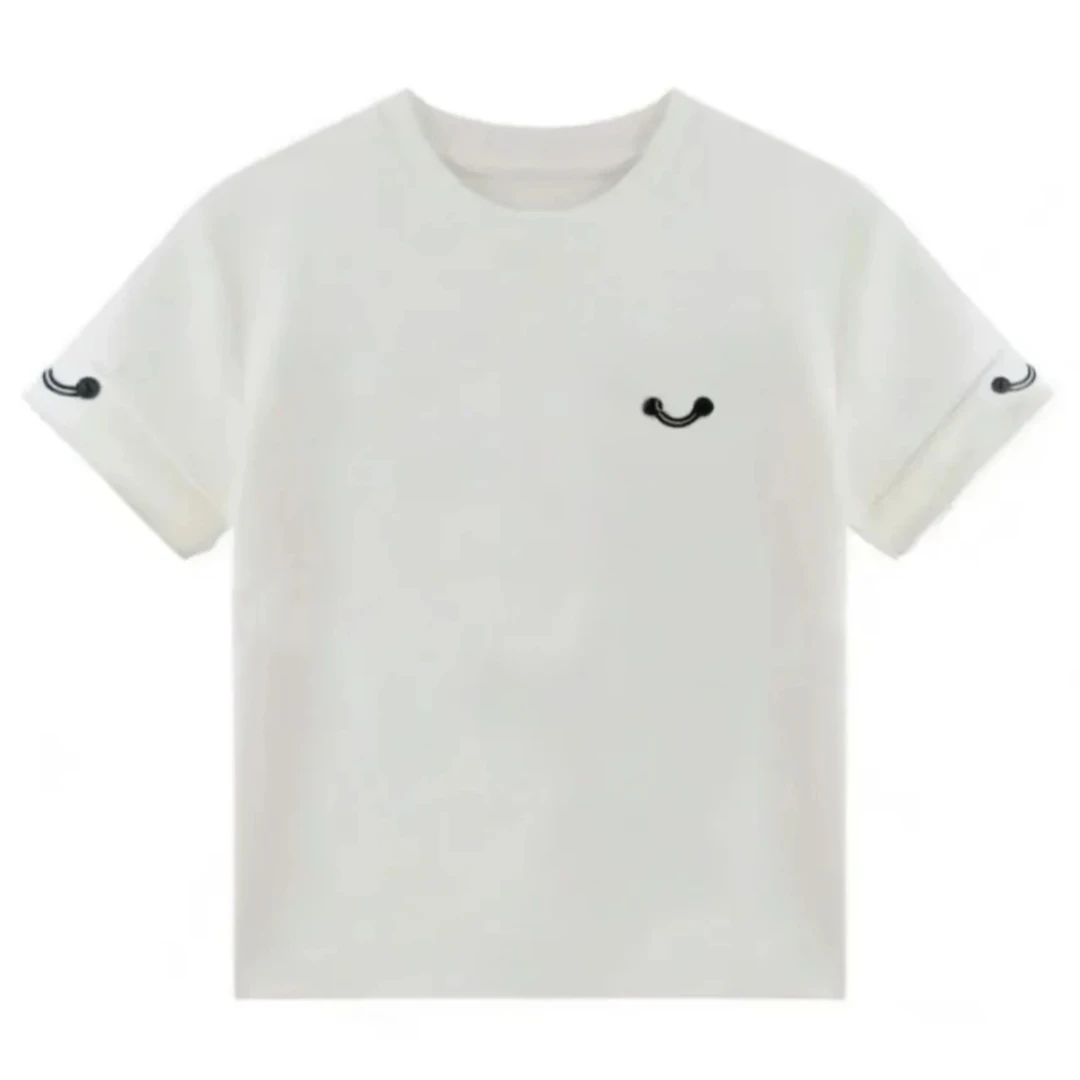 纯棉 「刺绣简约·纽扣笑脸」外贸原单短袖T恤女显瘦百搭上衣25003