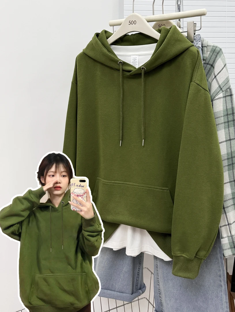 秋冬大码女款女装中长款连帽卫衣韩版新款纯色套头帽衫外套潮