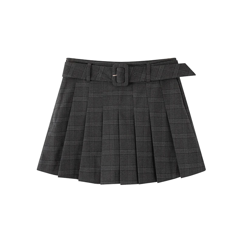 【艾家】极简风格子半身裙女2025新款秋季百褶短裙显瘦高腰裙子3056