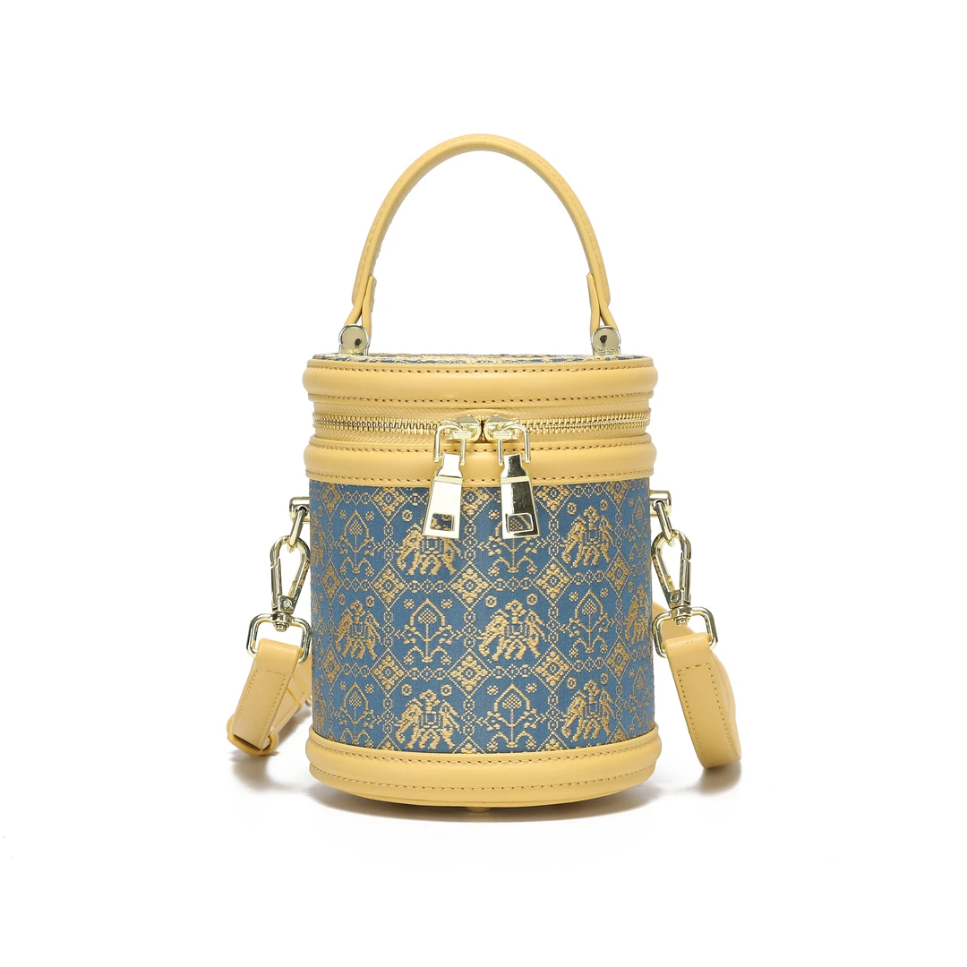 【壮美优品】广西壮锦水桶包黄色万象纹/素白几何