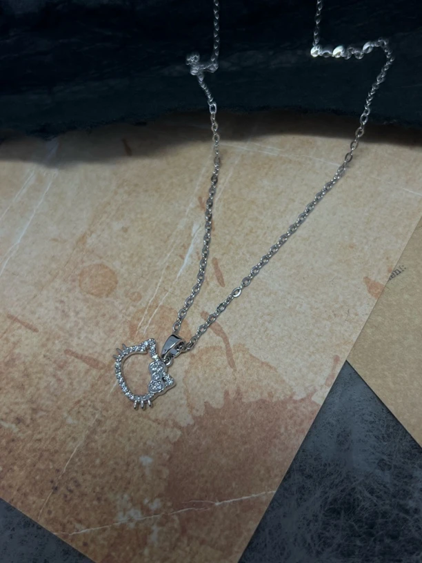 铜合金项链 A178镂空哈喽KT细链条锆石项链