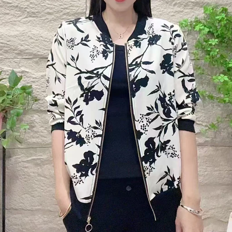 夏季新款上衣外套女士洋气短款防晒开衫棒球服遮肉显瘦印花夹克衫