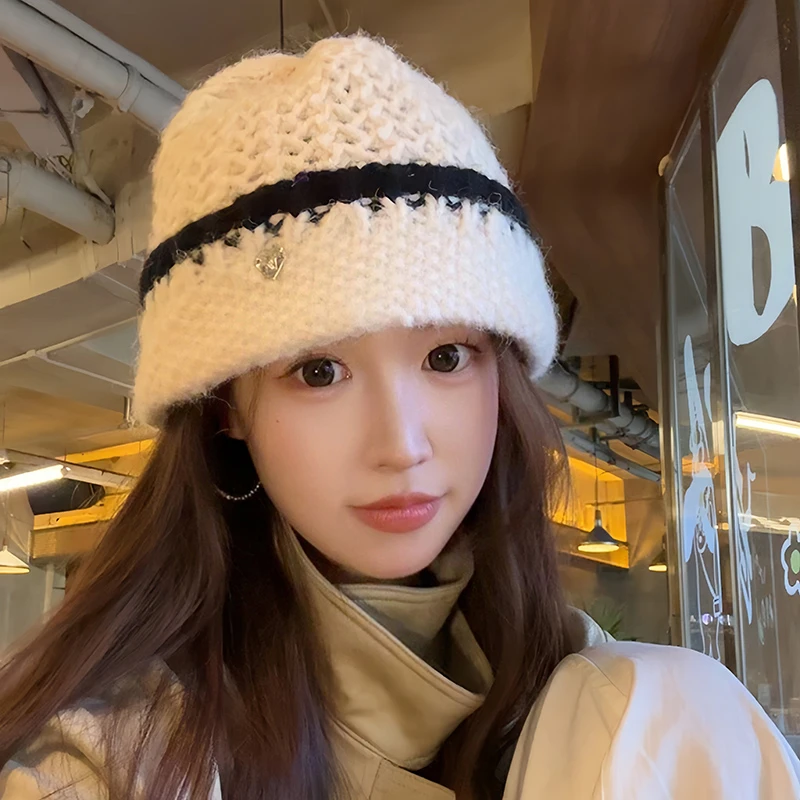 朵澜冬款韩系针织毛线帽保暖防寒大头围帽子小香风显脸小盆帽