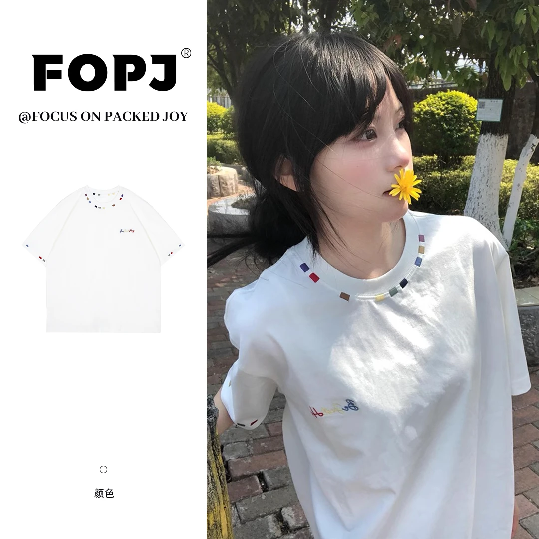 FOPJ刺绣款国潮设计感短袖t恤女夏季新款美式潮牌时尚百搭ins上衣