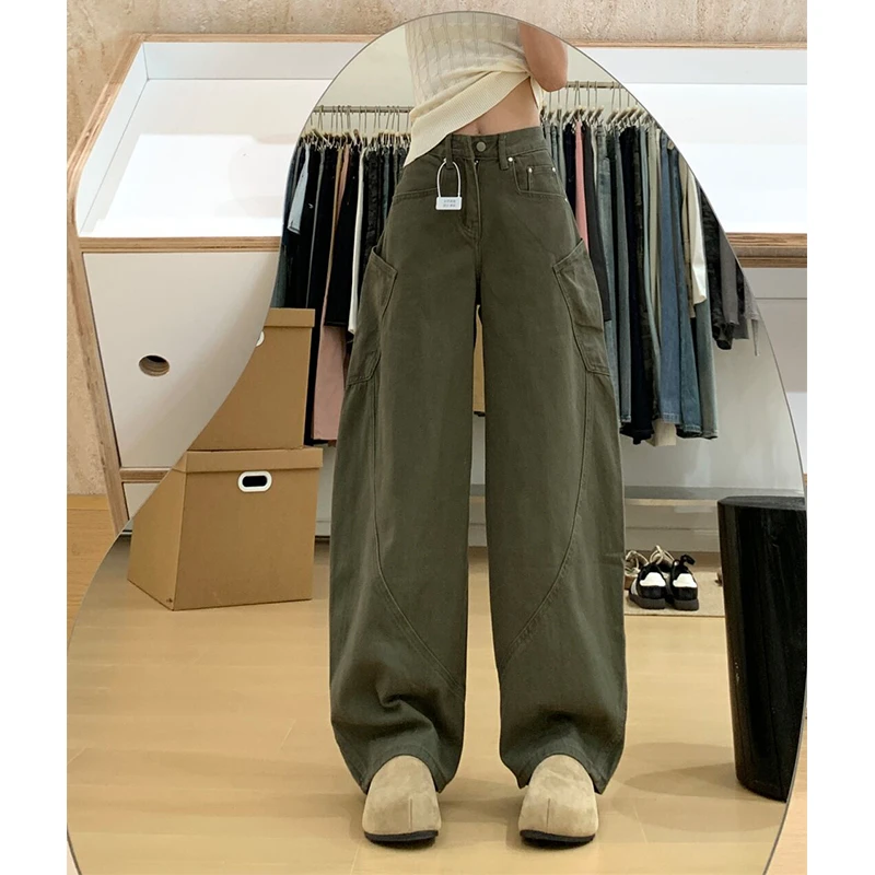 美式复古设计感阔腿牛仔裤女秋季新款高级感大口袋弯刀显瘦拖地裤