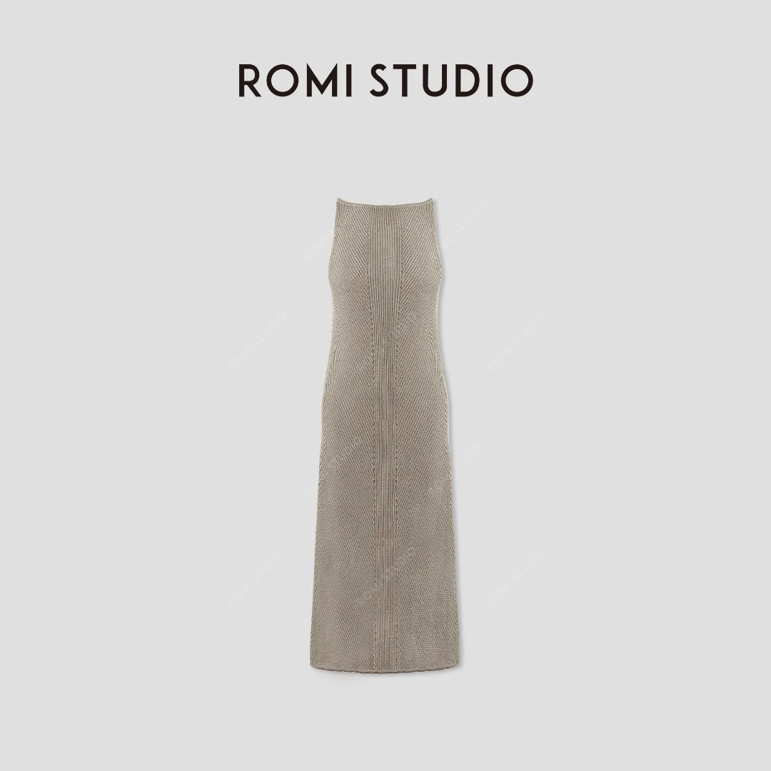 ROMI STUDIO 亚麻和纸纱混纺镂空无袖宽松长款连衣裙 RWCRLG2782