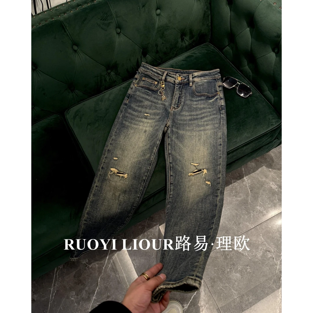 【路易理欧】欧货时尚潮流街头纯色休闲百搭男士牛仔裤5703