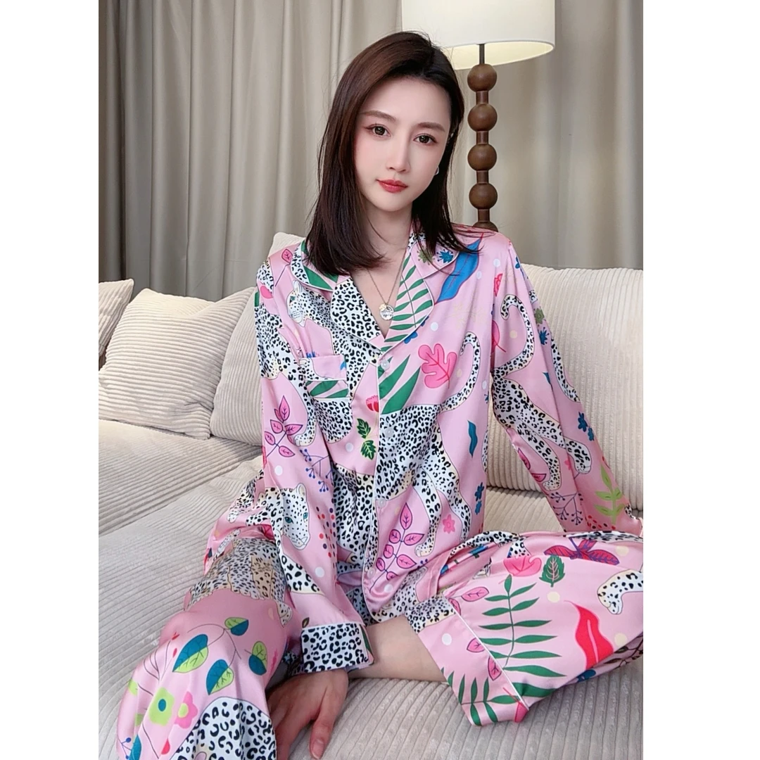 达芬奇密码雪豹轻奢长袖气质时尚宽松睡衣女士套装春秋款