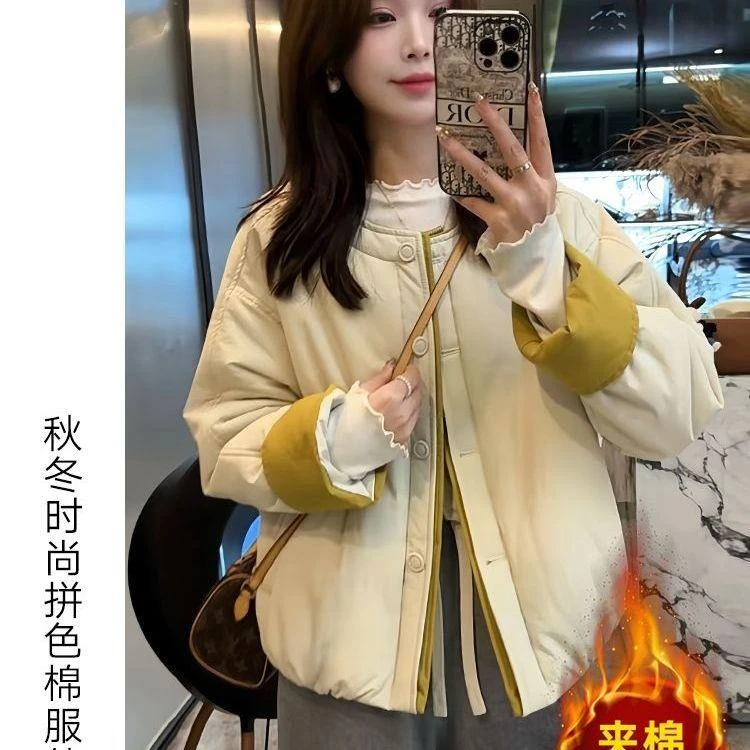 2025秋冬新款撞色拼接包边服外套女小304小个子加绒加厚外套