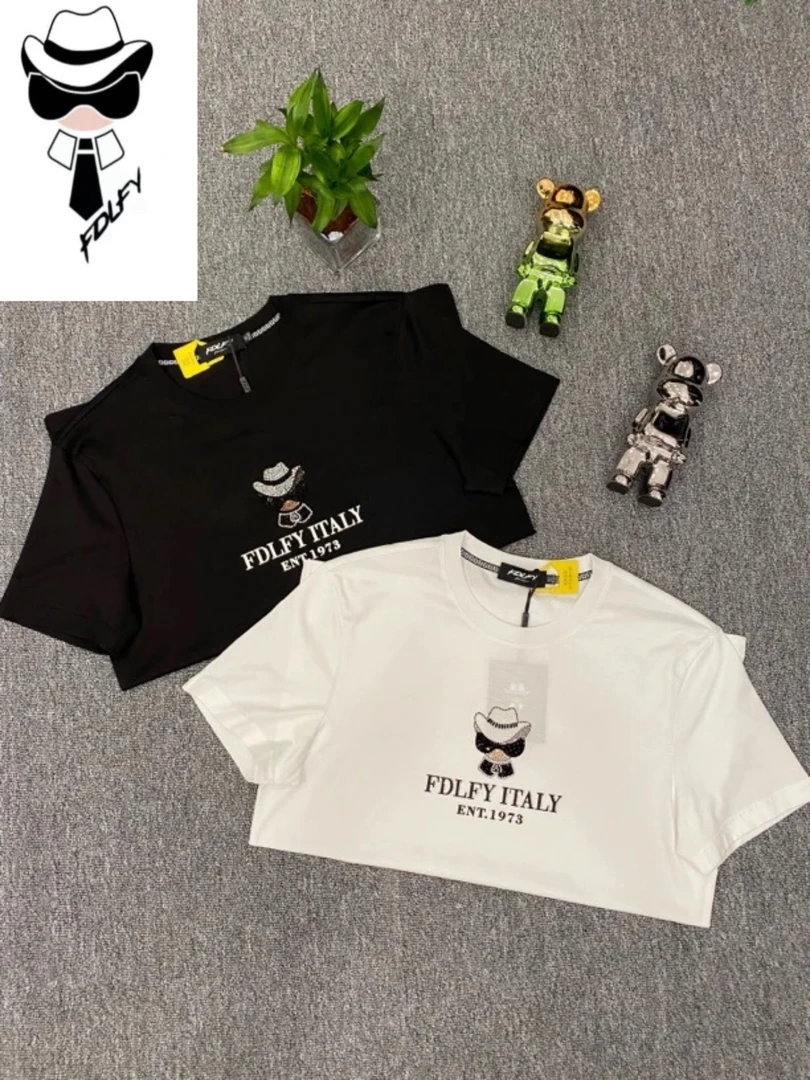 【欧洲名店】2159老佛爷正品FDLFY 高工艺烫钻男士夏季短袖T恤