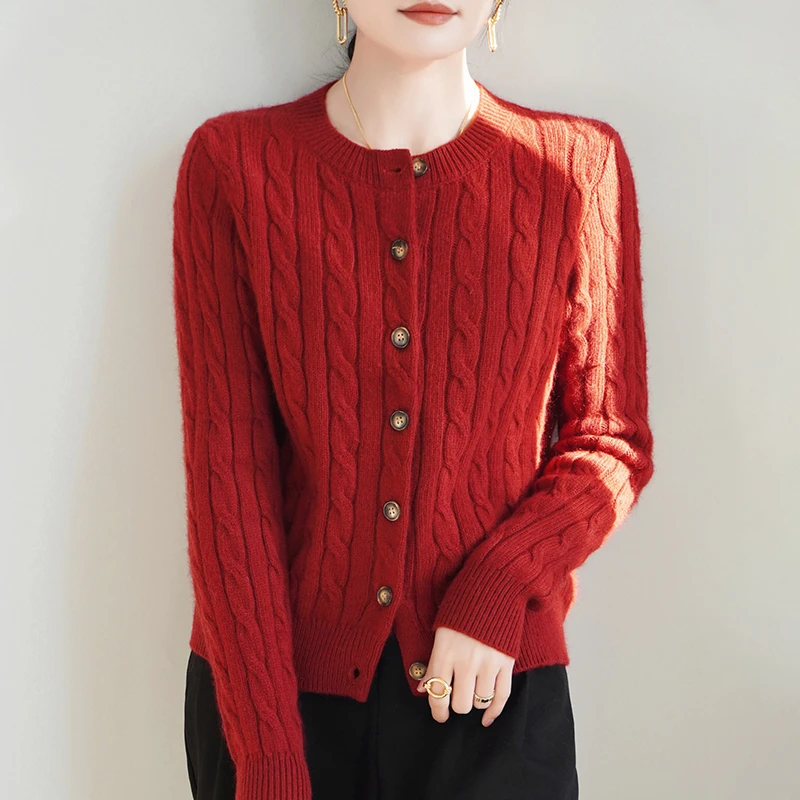 【7G浣熊加厚重工绞花】精纺羊毛开衫