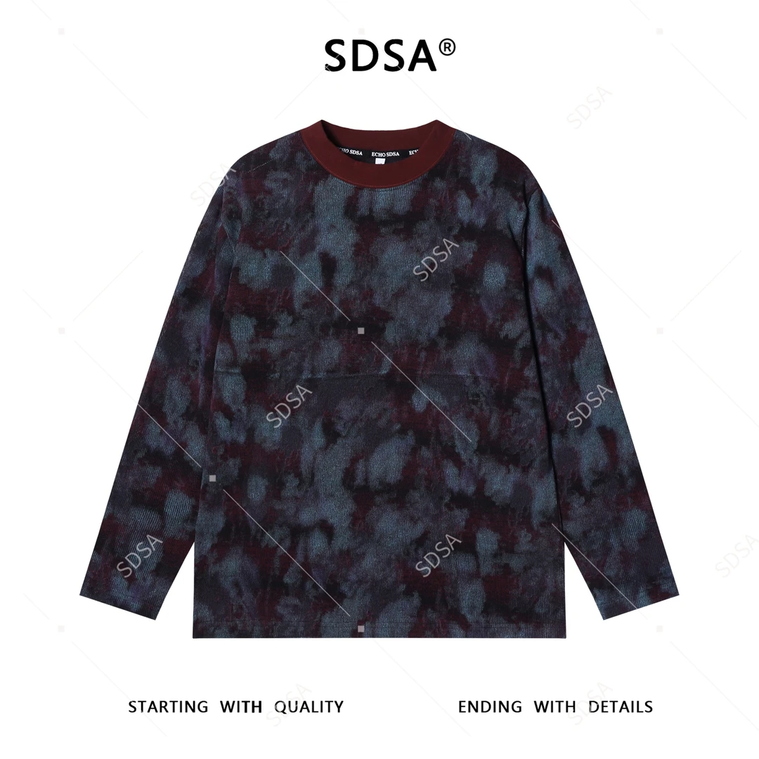 SDSA男士秋冬新款痞帅男装时尚扎染晕染长袖T恤宽松百搭圆领上衣