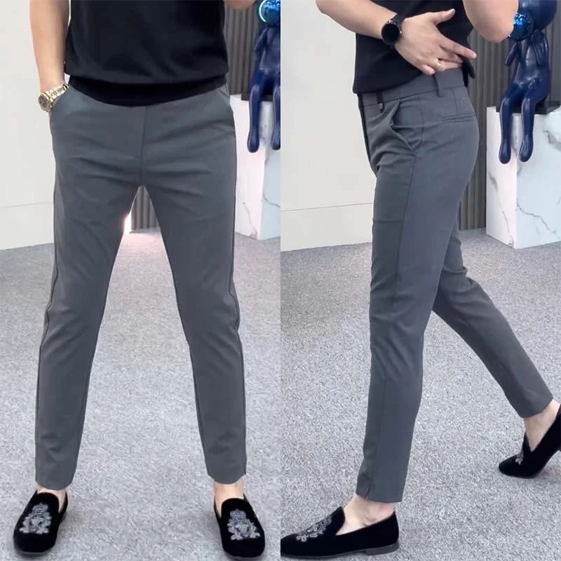 2025秋冬修身休闲裤男士欧货时尚显瘦小直角裤弹力简约潮流西装裤