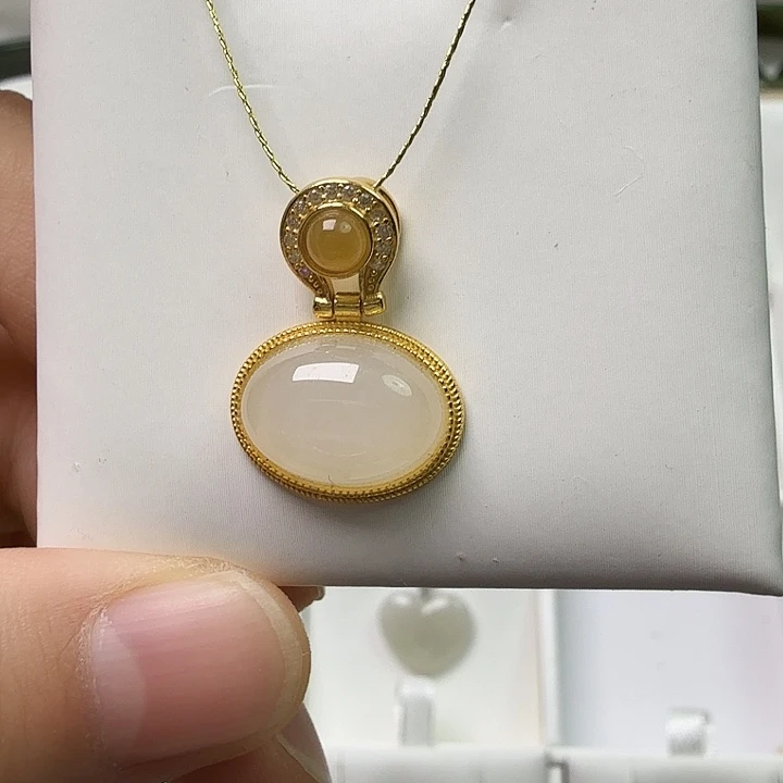和田玉银S925镀金镶嵌颈饰