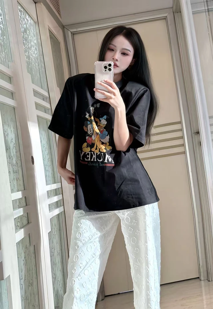 米奇卡通印花大版T恤慵懒风
