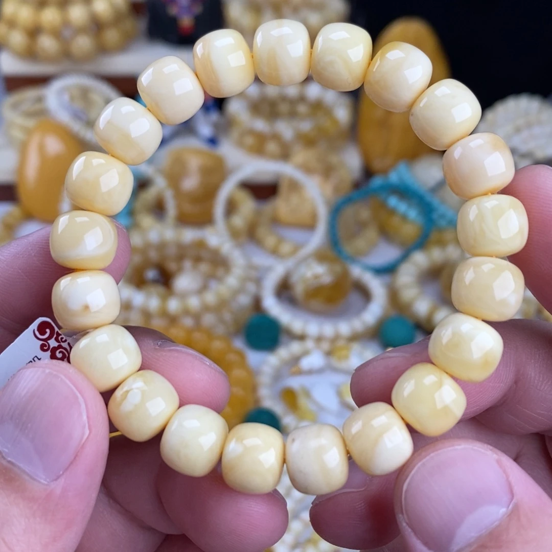 蜜蜡未镶嵌手链奶酪白