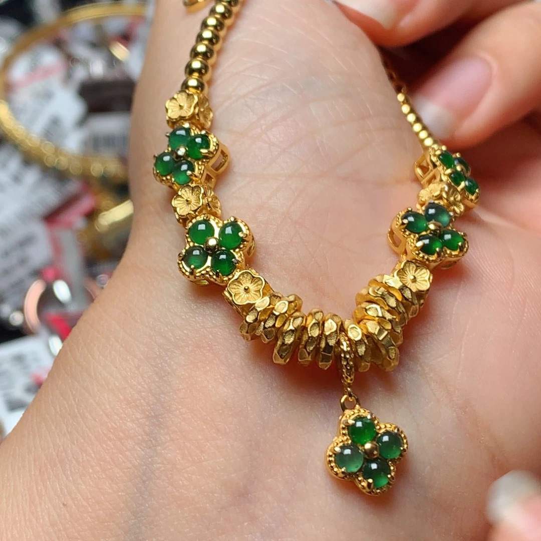 翡翠戒指银S925镶嵌天然翡翠手链