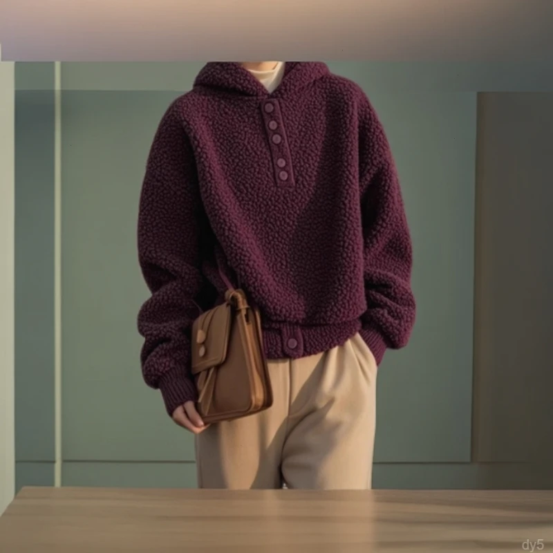 卫衣冬季摇粒绒紫秋冬好看连帽超休闲独特葡萄外套慵懒风加绒加厚