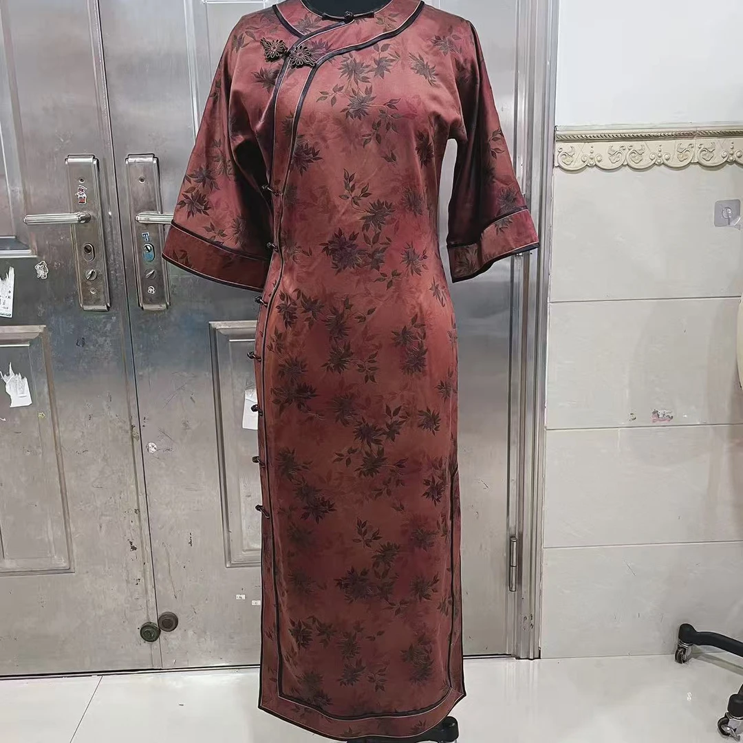 新中式七分袖复古牡丹立领旗袍衣长130-406253