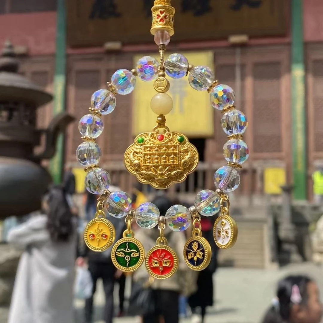 五路财神车载平安转运纳福车内汽车挂件水晶车用高级后视镜挂饰